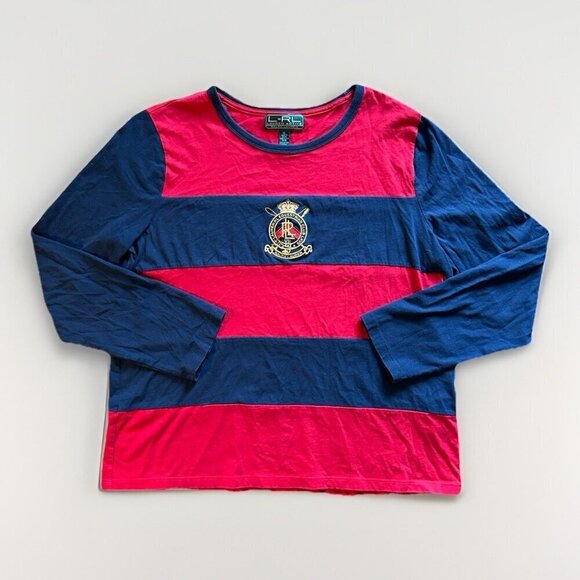 Lauren Ralph Lauren Tops - VINTAGE Lauren Ralph Lauren Rugby Shirt Equestrian Club Women's Size XL Red Blue
